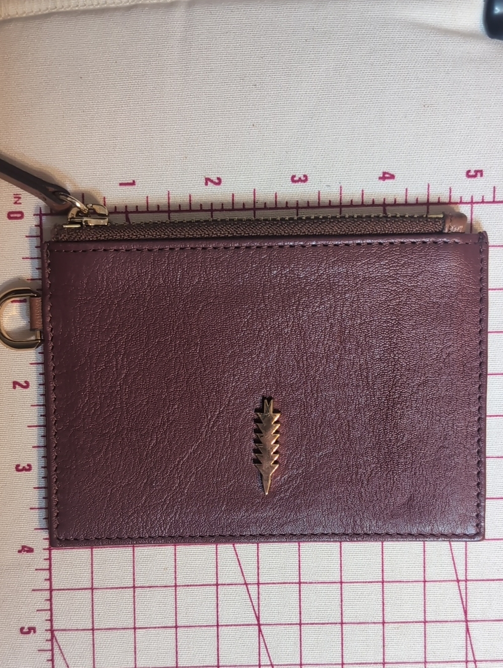 Thacker Leather Card Wristlet Wallet in Burgundy Tan Cream